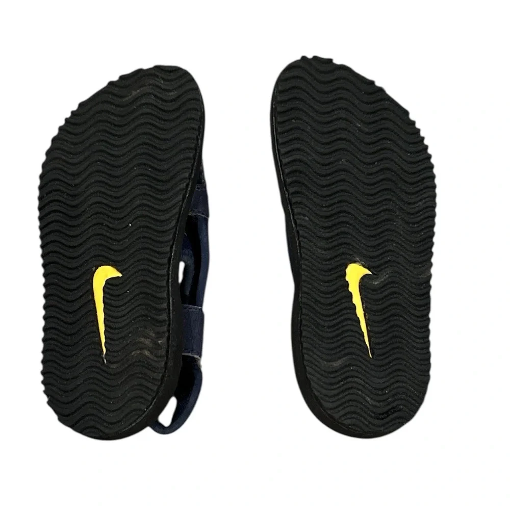Nike Kids Dark Blue Yellow Swim Swoosh Beach Sandals 6